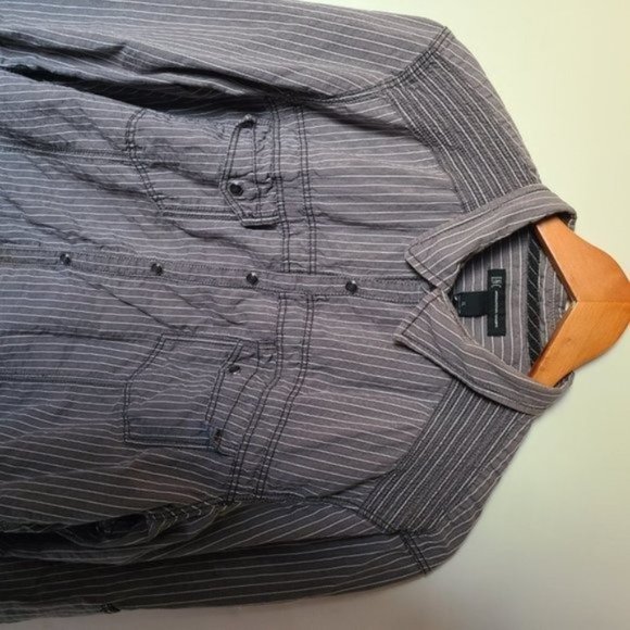 I.N.C. Mens Long Sleeve Gray‎ Stripe Shirt XL Snap - Picture 10 of 14